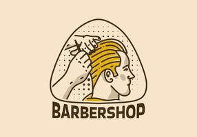Vintage art illustration of a man getting his hair cut vector
