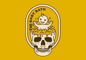 ilustración de arte vintage de un baño de bebé en el estanque del cráneo vector