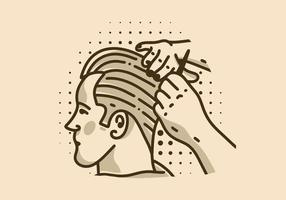 Vintage art illustration of a man getting his hair cut vector