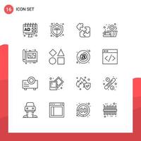 Pack of 16 Modern Outlines Signs and Symbols for Web Print Media such as print floor science design basket Editable Vector Design Elements