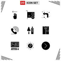 Pack of 9 creative Solid Glyphs of signals receiver pci phone left Editable Vector Design Elements