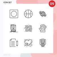 Set of 9 Vector Outlines on Grid for aid save connections hdd install Editable Vector Design Elements