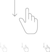 Down Finger Gesture Gestures Hand Bold and thin black line icon set vector