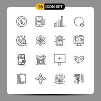 Outline Pack of 16 Universal Symbols of moon crescent connection ui plus Editable Vector Design Elements