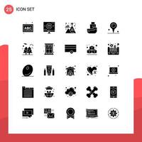 Mobile Interface Solid Glyph Set of 25 Pictograms of transfer ship valentine logistic winner Editable Vector Design Elements