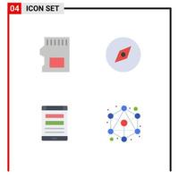 Set of 4 Commercial Flat Icons pack for sd card online data navigation social media Editable Vector Design Elements