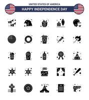 Happy Independence Day USA Pack of 25 Creative Solid Glyph of football american fast ink bottle adobe Editable USA Day Vector Design Elements