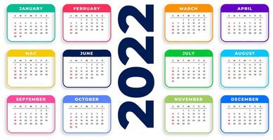 2022 year clean calendar template vector