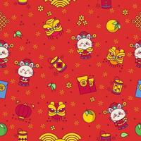 Red Rabbit New Year Seamless Pattern vector