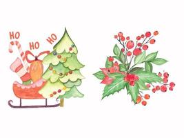 Watercolor Christmas clipart set for t-shirt, sublimation, greeting card, prints and background. Merry Christmas Sublimation Vector