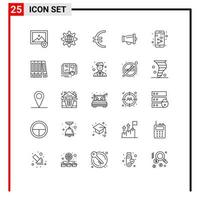 Universal Icon Symbols Group of 25 Modern Lines of mobile app currency speaker announce Editable Vector Design Elements