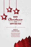 Merry Christmas Red Stars Party Invitation Card vector