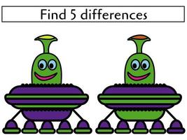 Find 5 differences alien in space vehicle, mindfulness development page vector