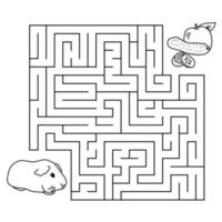 maze game feed the animal, coloring page for children, feed the guinea pig with fruit vector