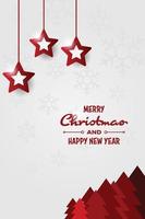 Merry Christmas Red Stars Leaves Poster Card vector