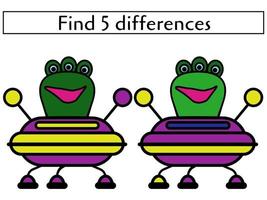 Find 5 differences three eyed alien in the spaceship, mindfulness development page vector