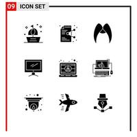 Solid Glyph Pack of 9 Universal Symbols of device computer application men movember Editable Vector Design Elements