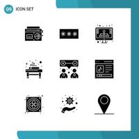 Pack of 9 creative Solid Glyphs of corporate relaxation pin massage storage Editable Vector Design Elements