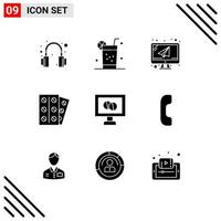 Group of 9 Modern Solid Glyphs Set for tablet medical email tablet medicine Editable Vector Design Elements