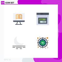 4 User Interface Flat Icon Pack of modern Signs and Symbols of computer moon internet website clock Editable Vector Design Elements