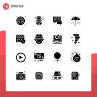 Modern Set of 16 Solid Glyphs Pictograph of time calender messages spring rain Editable Vector Design Elements