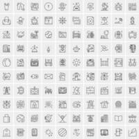 100 Universal Black Line Icons on White Background vector