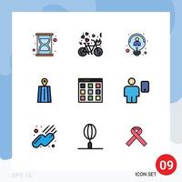 Pack of 9 Modern Filledline Flat Colors Signs and Symbols for Web Print Media such as isotope communication creative route navigation Editable Vector Design Elements