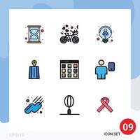 Pack of 9 Modern Filledline Flat Colors Signs and Symbols for Web Print Media such as isotope communication creative route navigation Editable Vector Design Elements