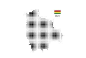 mapa punteado de píxeles cuadrados vectoriales de bolivia aislado sobre fondo blanco con bandera boliviana. vector