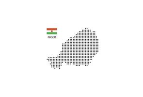 Vector square pixel dotted map of Niger isolated on white background with Niger flag.