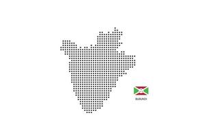 Vector square pixel dotted map of Burundi isolated on white background with Burundi flag.