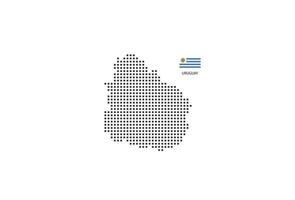 Vector square pixel dotted map of Uruguay isolated on white background with Uruguay flag.