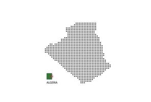 Vector square pixel dotted map of Algeria isolated on white background with Algeria flag.