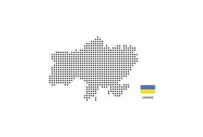 Vector square pixel dotted map of Ukraine isolated on white background with Ukraine flag.