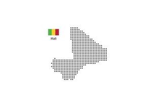 Vector square pixel dotted map of Mali isolated on white background with Mali flag.