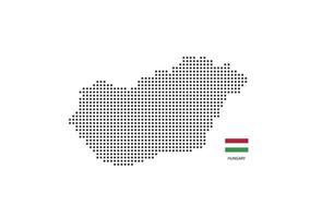 Vector square pixel dotted map of Hungary isolated on white background with Hungary flag.