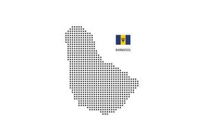 Vector square pixel dotted map of Barbados isolated on white background with Barbados flag.