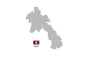 Vector square pixel dotted map of Laos isolated on white background with Laos flag.