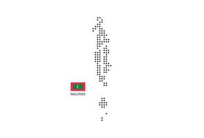 Mapa punteado de píxeles cuadrados vectoriales de Maldivas aislado sobre fondo blanco con bandera de Maldivas. vector