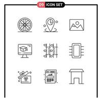 9 User Interface Outline Pack of modern Signs and Symbols of relax bamboo photo graduation cap Editable Vector Design Elements