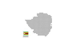 Vector square pixel dotted map of Zimbabwe isolated on white background with Zimbabwe flag.