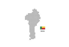 Vector square pixel dotted map of Benin isolated on white background with Benin flag.