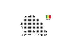 mapa de puntos de píxeles cuadrados vectoriales de senegal aislado sobre fondo blanco con bandera de senegal. vector