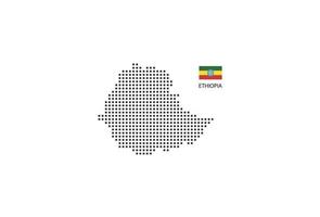 Vector square pixel dotted map of Ethiopia isolated on white background with Ethiopia flag.