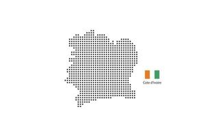 Vector square pixel dotted map of Cote d-Ivoire isolated on white background with Cote d-Ivoire flag.