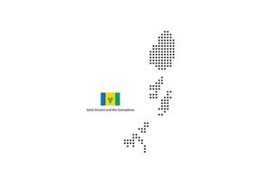 Vector square pixel dotted map of Saint Vincent and the Grenadines isolated on white background with Saint Vincent and the Grenadines flag.