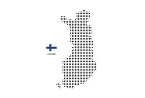 Mapa punteado de píxeles cuadrados vectoriales de Finlandia aislado sobre fondo blanco con bandera de Finlandia. vector