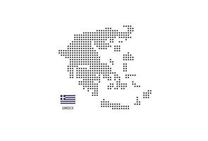 Vector square pixel dotted map of Greece isolated on white background with Greece flag.