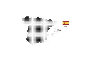 Mapa punteado de píxeles cuadrados vectoriales de España aislado sobre fondo blanco con la bandera de España. vector