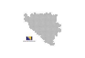 Vector square pixel dotted map of Bosnia and Herzegovina isolated on white background with Bosnia and Herzegovina flag.